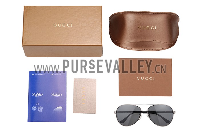Gucci Aviator Wrap Silver Frame Grey Lens Sunglasses 308211