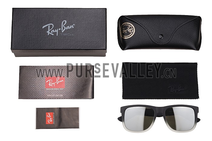 Ray Ban Justin Semi Transparent Black Frame Light Grey Lenses Sunglasses 308233