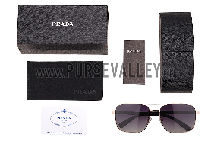 Prada Square Linea Rossa Logo Gold Frame Sunglasses 308220