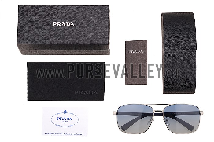 Prada Square Linea Rossa Logo Silver Frame Sunglasses 308221