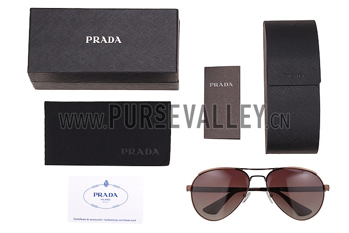 Prada Aviator Linea Rossa Logo Brown Frame Sunglasses 308223
