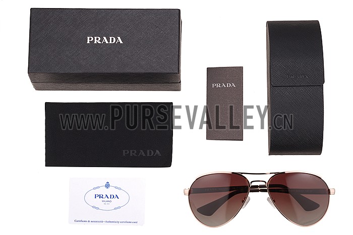 Prada Aviator Linea Rossa Logo Gold Frame Sunglasses 308224
