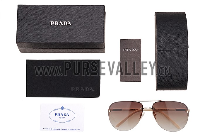 Prada Aviator Gold Frame Beige Temples Sunglasses 308227
