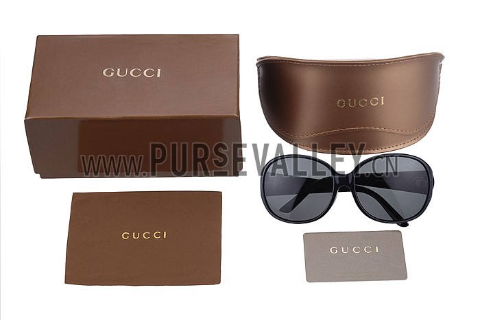 Gucci Oversized Round Leather Dark Blue Sunglasses 307819