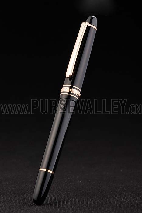 MontBlanc Gold Trimmed Black Enamel Fountain Pen With MB Engraving