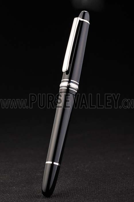 MontBlanc Silver Trimmed Black Enamel Ballpoint Pen With MB Engraving