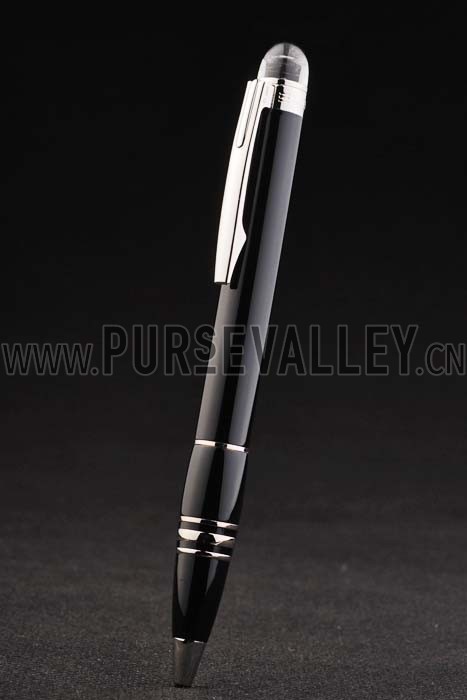 MontBlanc Silver Trimmed Thick Rounded Black Enamel Ballpoint Pen With MB Engraving 98060