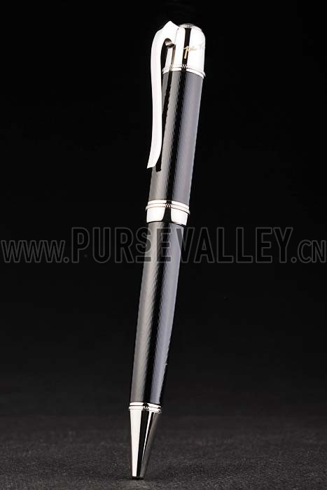 MontBlanc Silver Tipped And Rimmed Black Enamel Ballpoint Pen With MB Engraving