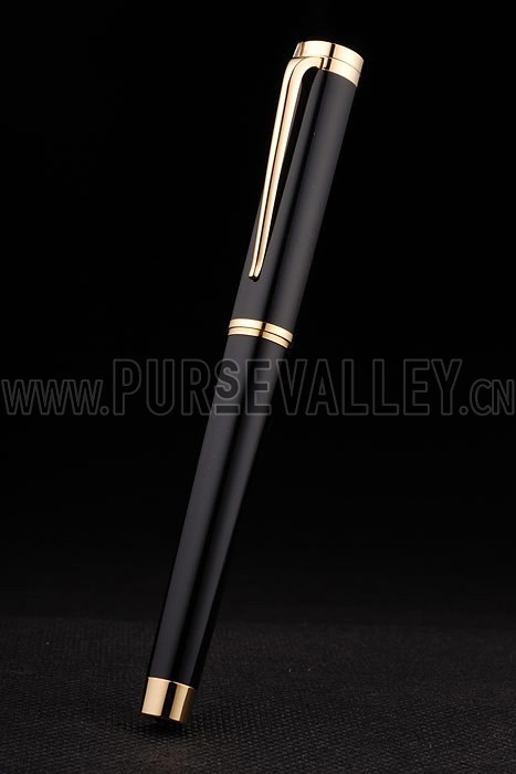 Bvlgari Gold Rimmed Black Ballpoint Pen With Bvlgari Engraved Cap