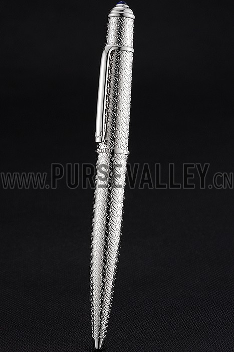 Cartier Fully Grooved Pattern Silver Ballpoint Pen 622776