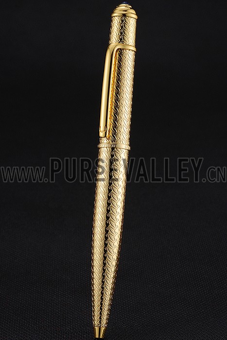 Cartier Fully Grooved Pattern Gold Ballpoint Pen 622777