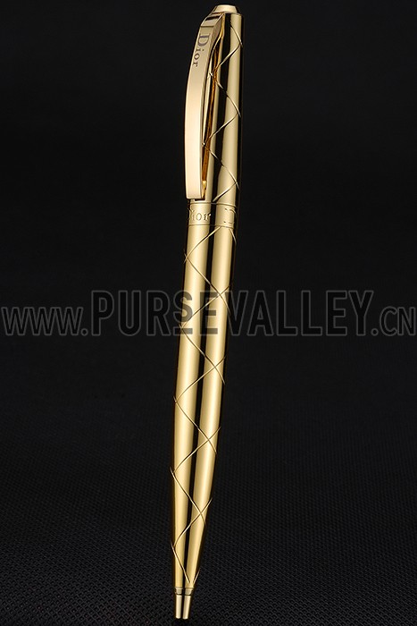 Christian Dior Pattern Grooved Gold Ballpoint Pen 622743