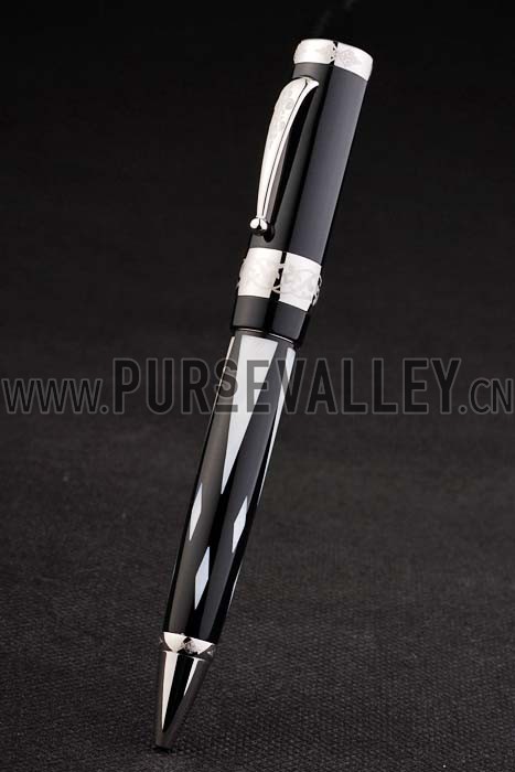 MontBlanc Black And Silver Design Ballpoint Pen With MB Engraving