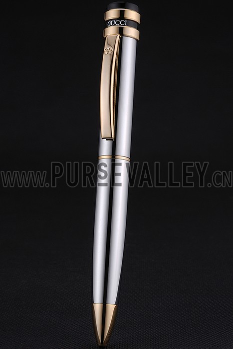Gucci Gold Rimmed Silver Ballpoint Pen 622785