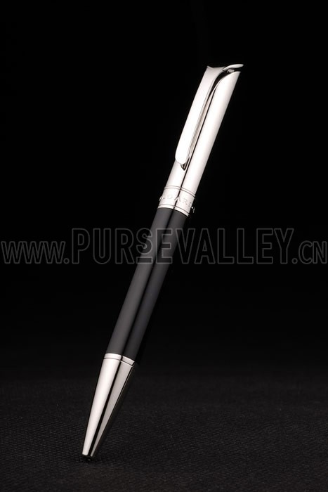 Bvlgari Slim Silver Tipped Black Ballpoint Pen With Bvlgari Engaved Silver Back
