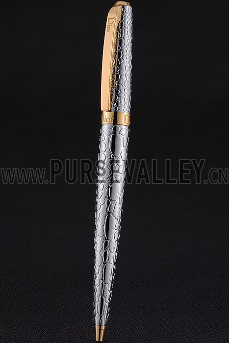Christian Dior Gold Rimmed Fully Embossed Silver Ballpoint Pen 622730