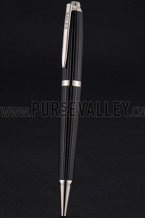 Rolex Silver Rimmed Black Ballpoint Pen 622807