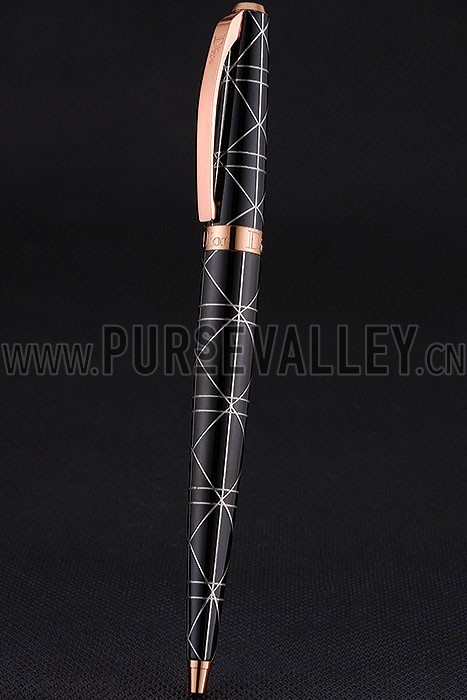Christian Dior Gold Rimmed Silver Pattern Black Ballpoint Pen 622733