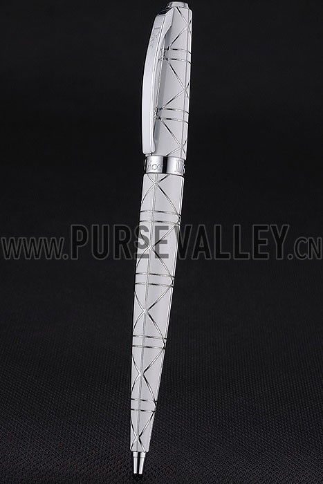 Christian Dior Silver Rimmed Silver Pattern White Ballpoint Pen 622734