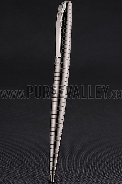 Christian Dior Horizontally Grooved Dark Grey Brown Ballpoint Pen 622741