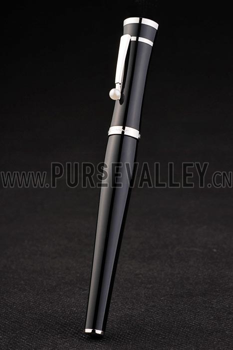 MontBlanc Silver Trimmed Black Ballpoint Pen With MB Engraved Cap