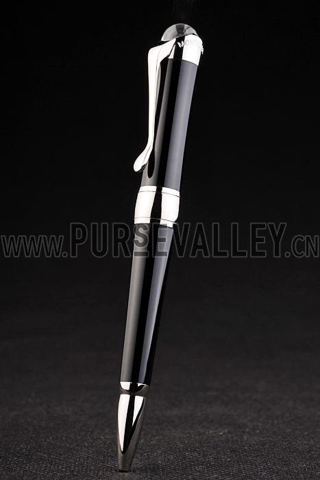 MontBlanc Silver Tipped And Trimmed Black Enamel Ballpoint Pen With MB Engraving