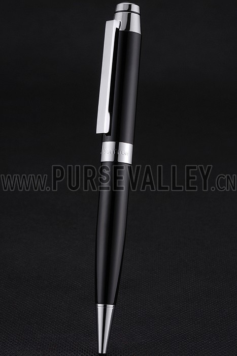 Louis Vuitton Silver Rimmed Black Ballpoint Pen 622797