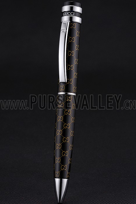 Gucci Silver Rimmed Full Monogrammed Black Ballpoint Pen 622781