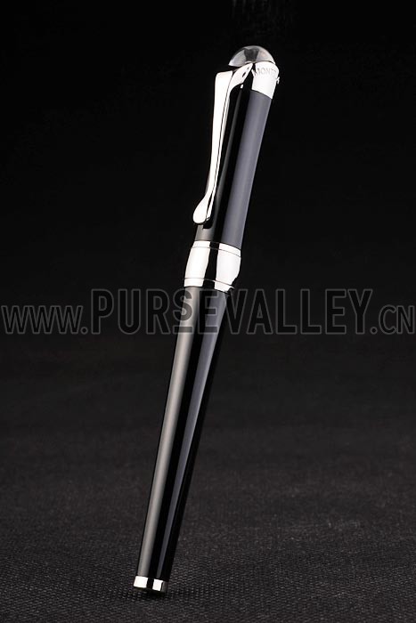 MontBlanc Silver Trimmed Black Ballpoint Pen With Rounded Tip Cap