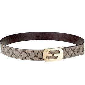 Gucci Replica Rectangular Brass Double G Buckle Reversible Monogram Belt