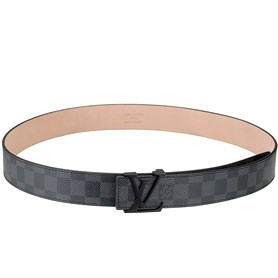 Louis Vuitton Replica Black Ruthanium Finished Logo Buckle Louis Vuitton Graphite Leather Belt