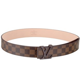 Louis Vuitton Replica Brown Ruthenium Finished Logo Buckle Louis Vuitton Damier Canvas Leather Belt