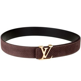 Louis Vuitton Replica Brass Logo Buckle Brown Suede Leather Belt