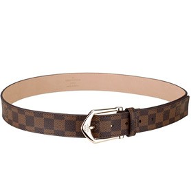 Louis Vuitton Replica Arrow Shaped Brass Hook Buckle Damier Canvas Leather Belt