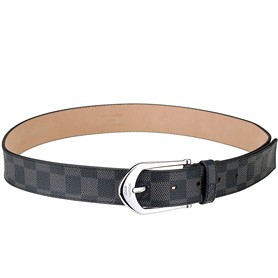 Louis Vuitton Replica Arrow Shaped Silver Hook Buckle Damier Graphite Leather Belt