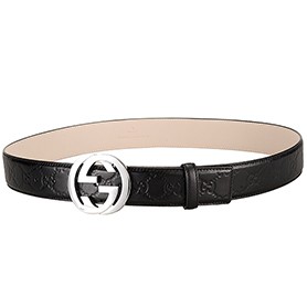 Guccissima Black Leather Belt with Interlocking G Buckle
