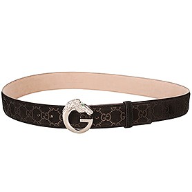 Guccissima Brown Leather Belt with Panthere Buckle