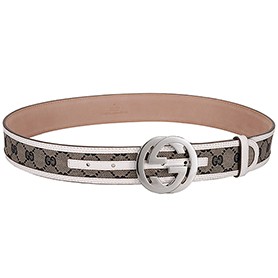 Gucci White Leather Belt with Silver Interlocking G Buckle