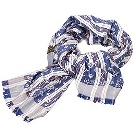 Louis Vuitton Striped Blue Brown White Monogram Shawl 621728