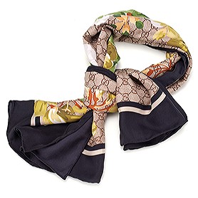 Gucci GG Blooms Print Scarf Black 621819