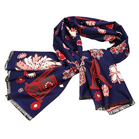 Bvlgari Blooming Flowers Dark Blue Scarf 621782