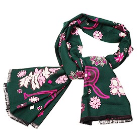 Bvlgari Blooming Flowers Dark Green Scarf 621783