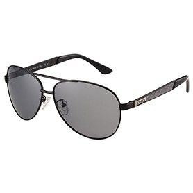 Gucci Signature Logo Black Frame Black Lenses Grey Temples Sunglasses 308147