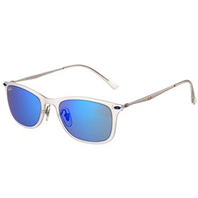 Ray Ban New Wayfarer Light-Ray White Frame Blue Mirrored Lenses Sunglasses 308176