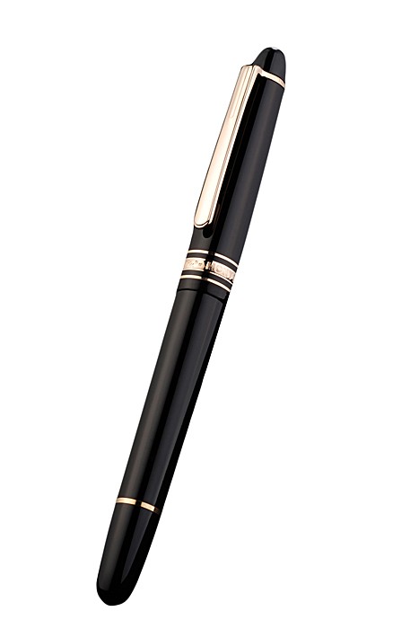 MontBlanc Gold Trimmed Black Enamel Fountain Pen With MB Engraving