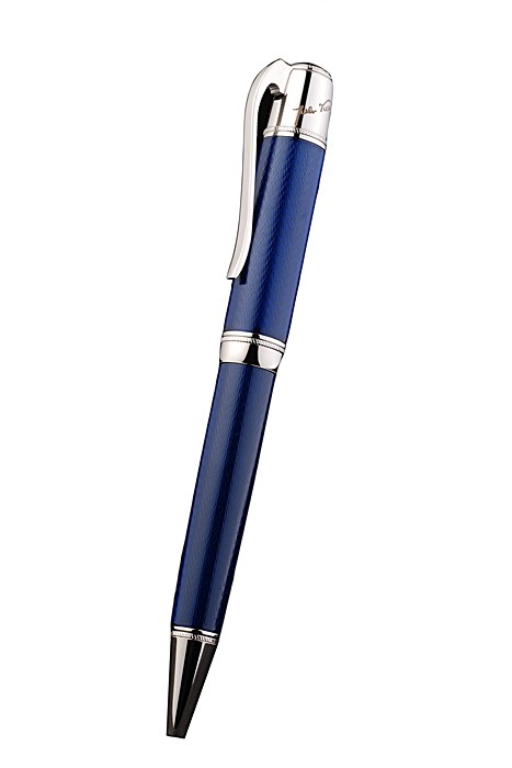 MontBlanc Silver Tip And Rim Blue Ballpoint Pen With MB Engraving