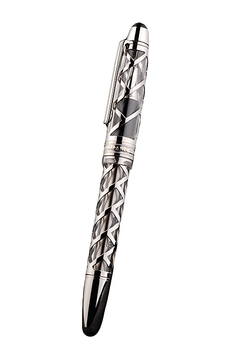 MontBlanc Transparent Silver Cutwork Pattern Ballpoint Pen With MB Engraved Fancy Cap 98055