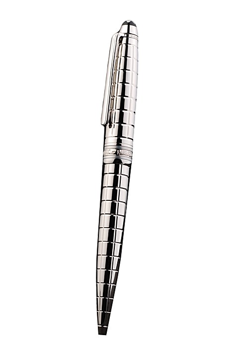 MontBlanc Silver Rimmed Grooved Black Ballpoint Pen With MB Engraved Silver Cap