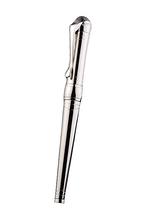 MontBlanc Silver Ballpoint Pen With MB Engraved Curved Silver Cap