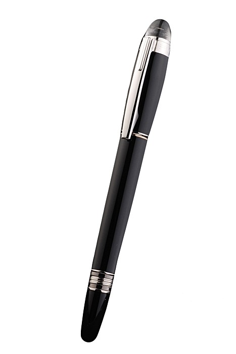 MontBlanc Silver Trimmed Thick Rounded Black Enamel Ballpoint Pen With MB Engraved Cap